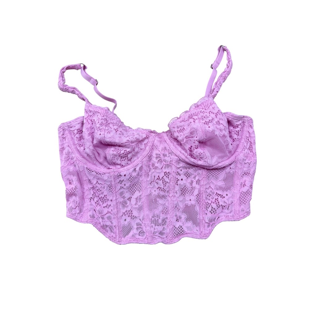 Pink Floral Lace Corset Top Underwire Bustier Cropped Tank‎ Orchid